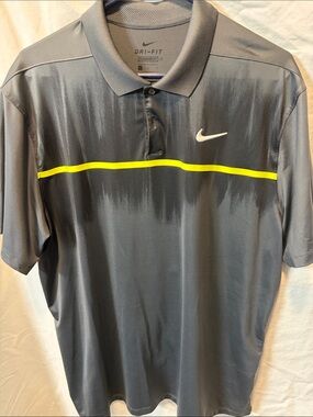 Nike Gray Polo with Neon Yellow Chest Stripe